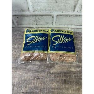 Silkies 110 control top W/ Support Legs pantyhose x2 Large-Nude Lot of 2